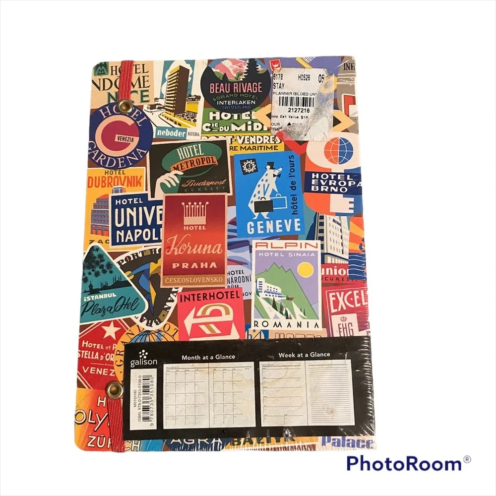 New 13 Month Undated Agenda Calendar - Vintage Travel and Luggage Label